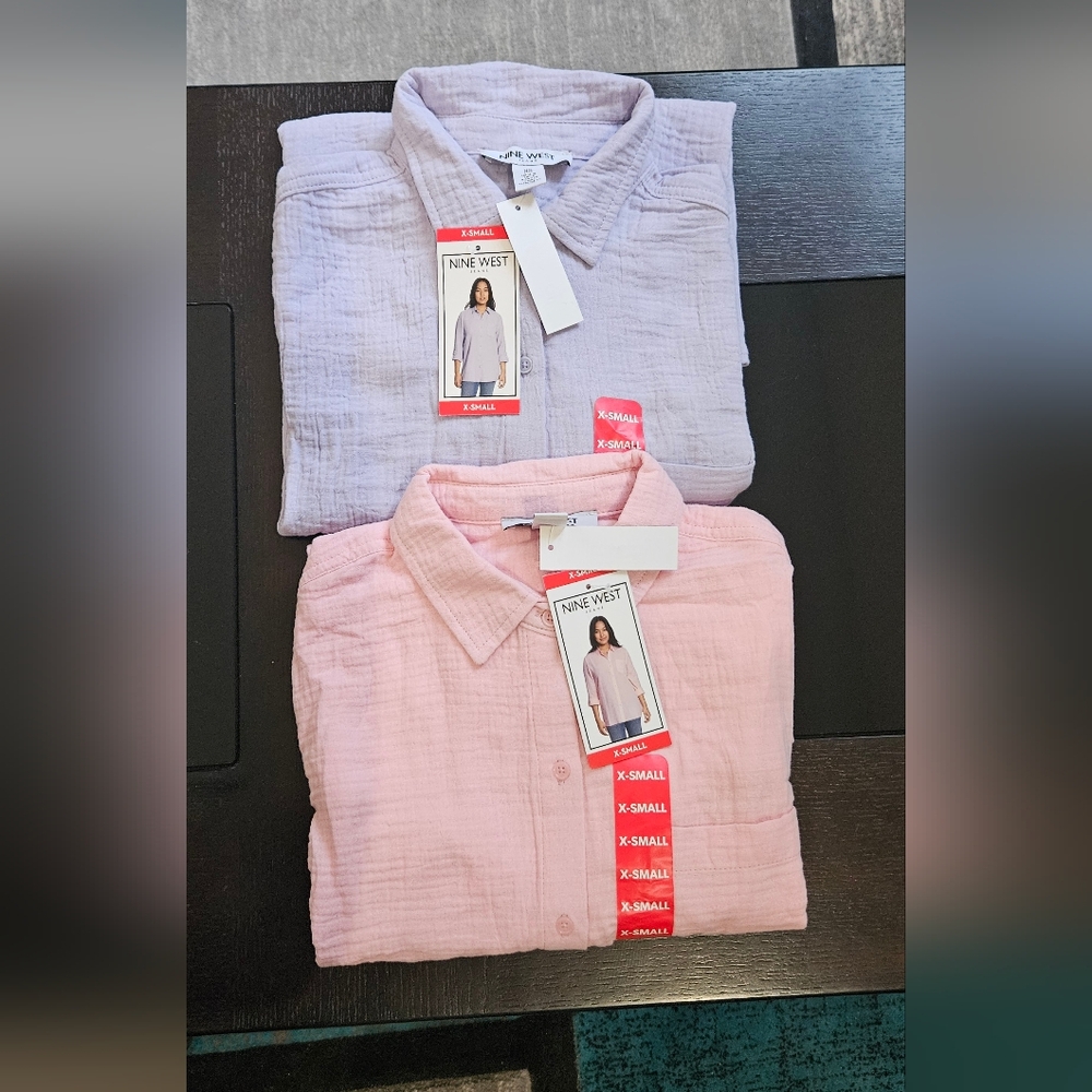 Nine West Pink/ Lavender Oversized Button Up